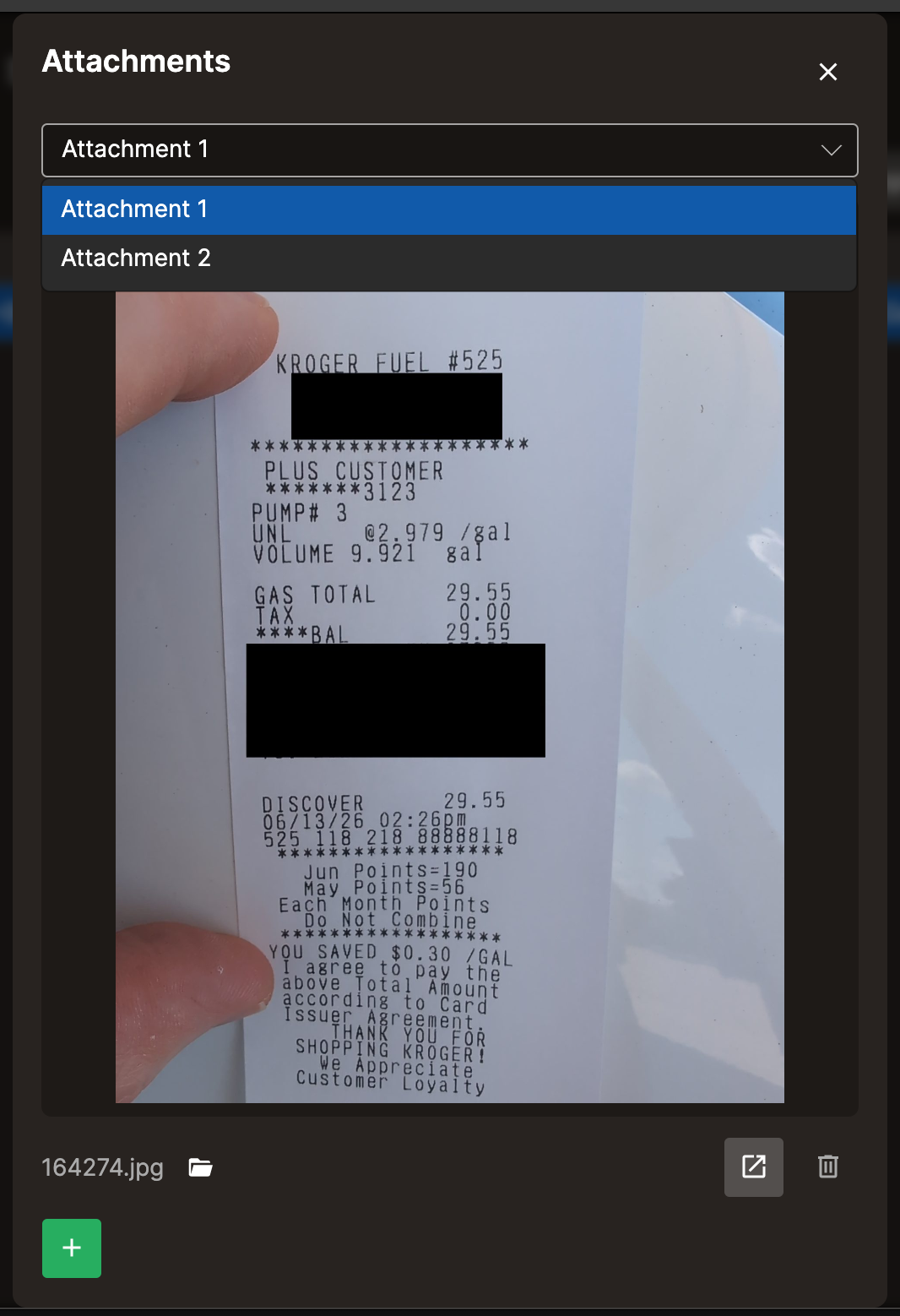 Attachment dialog with files