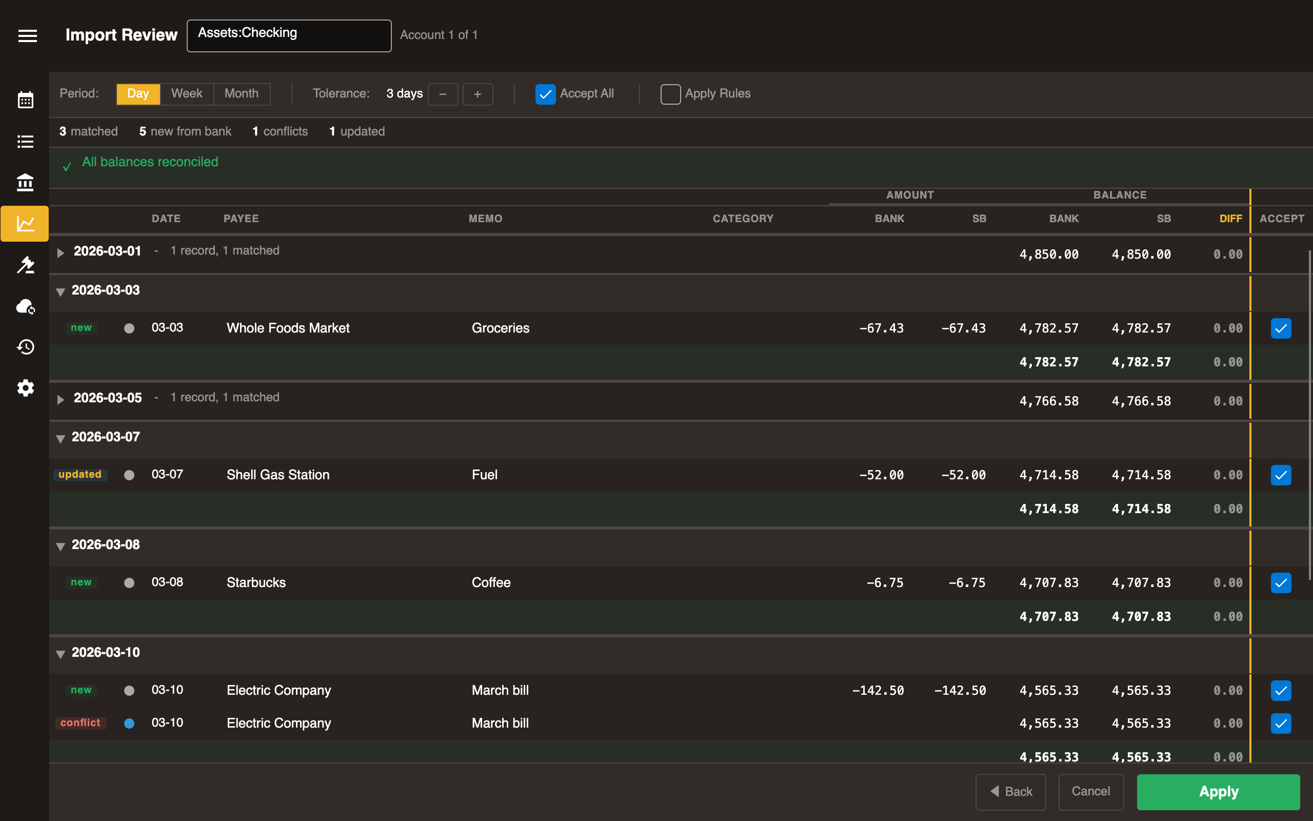 Import Review screen