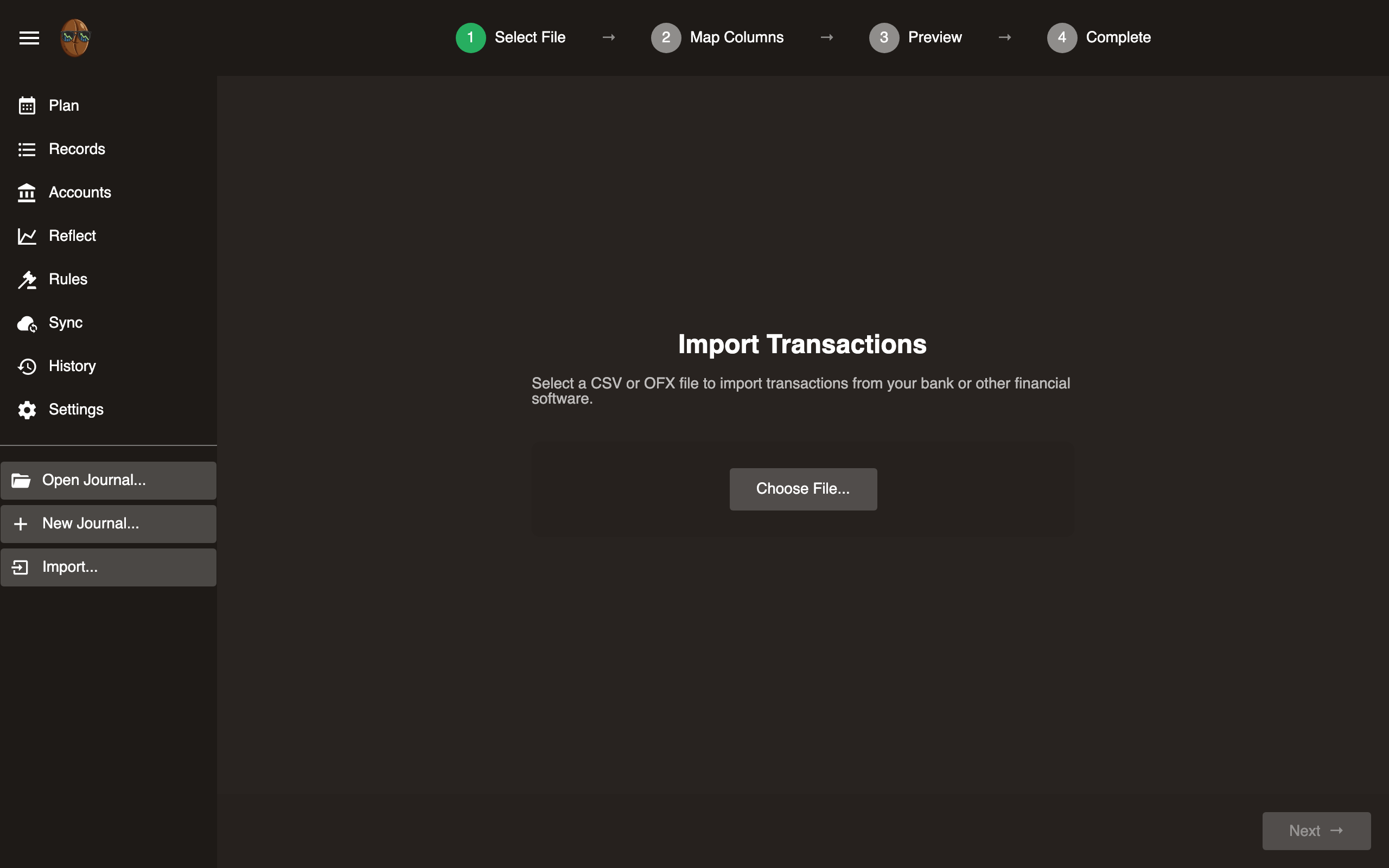 Import file selection
