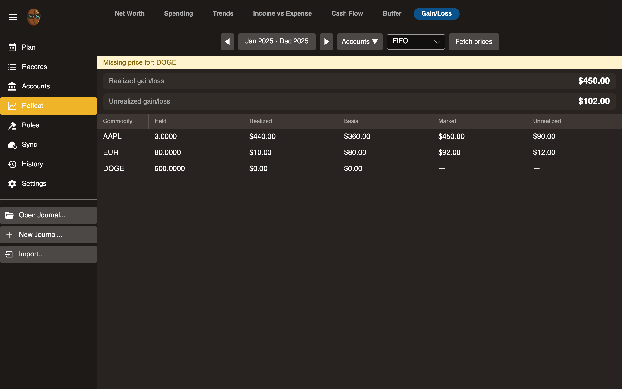 Gain/Loss report